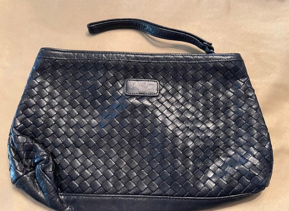 Vintage Black weaved leather Ganson clutch Wristlet
